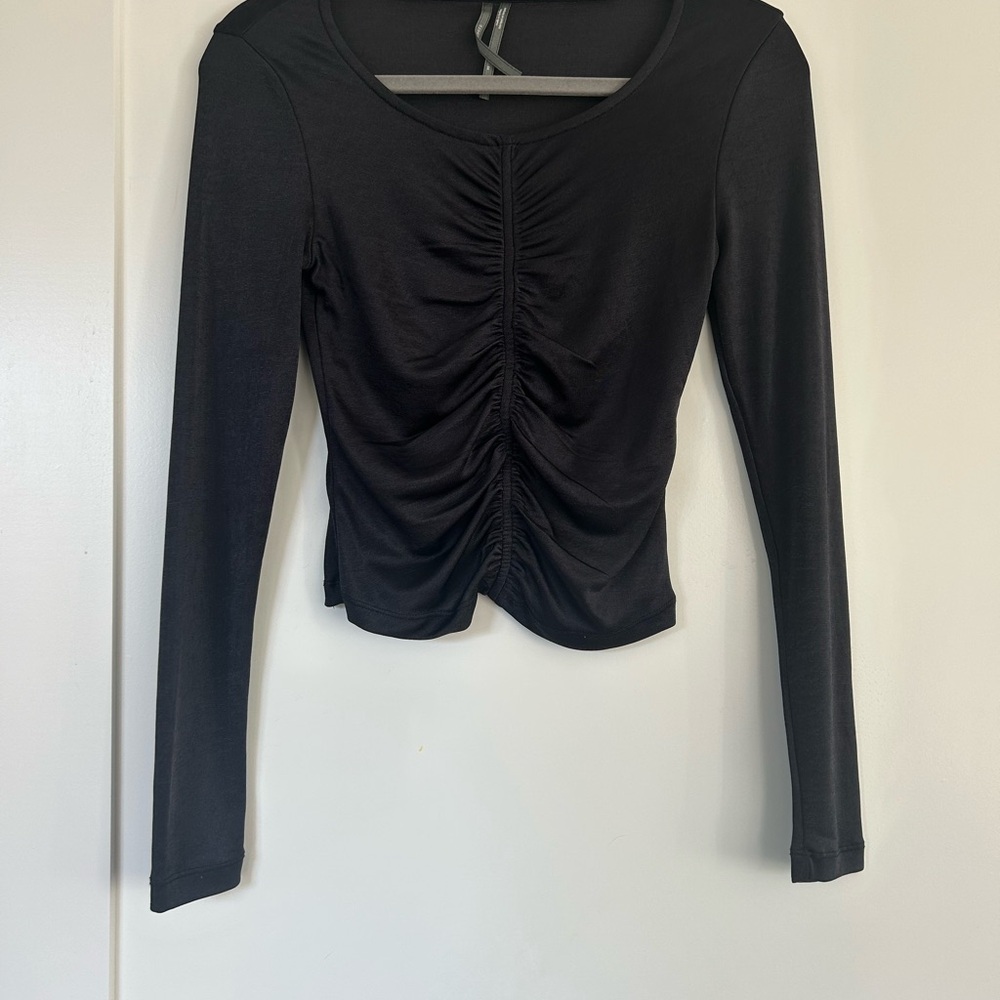Anthropologie Black Ruched Long Sleeve Top